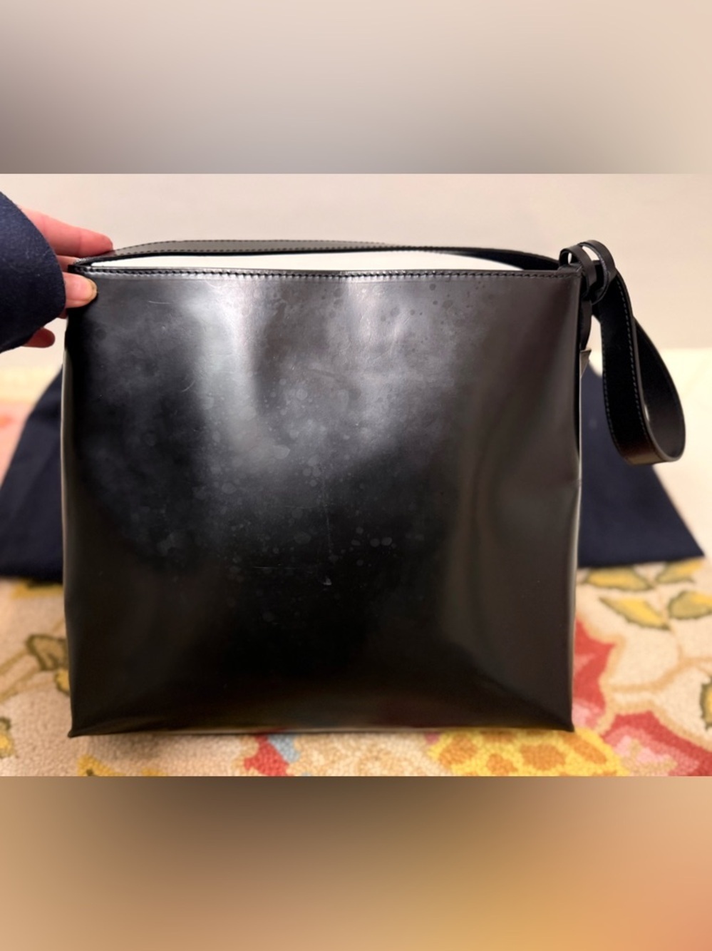 BURBERRY Vintage Rare Sleek Black Patent Leather W/ Silver Tote Shoulder Bag - Picture 5 of 16